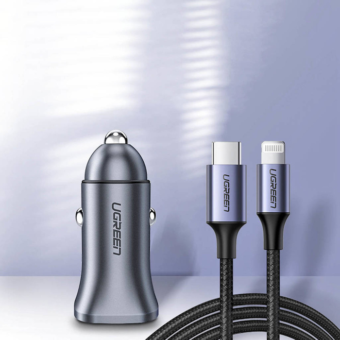 Ugreen fast car charger USB-A / USB-C 18W gray (CD130)