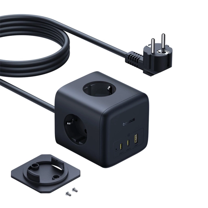 Baseus EnerFill FA11 67W Steckdosenleiste, USB-A + USB-C Würfel + 3 x EU-Steckdose 1,5m - Schwarz