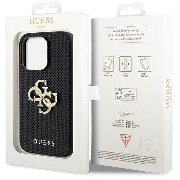 Guess GUHCP15LPSP4LGK iPhone 15 Pro 6.1" nero/nerocase Pelle perforata 4G Glitter Logo
