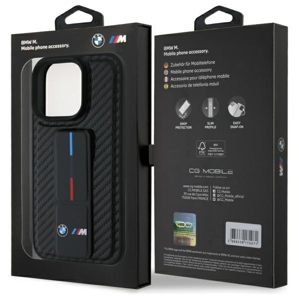 Case BMW iPhone 16 Pro Max 6.9" black/black hardcase M Grip Stand Smooth and Carbon