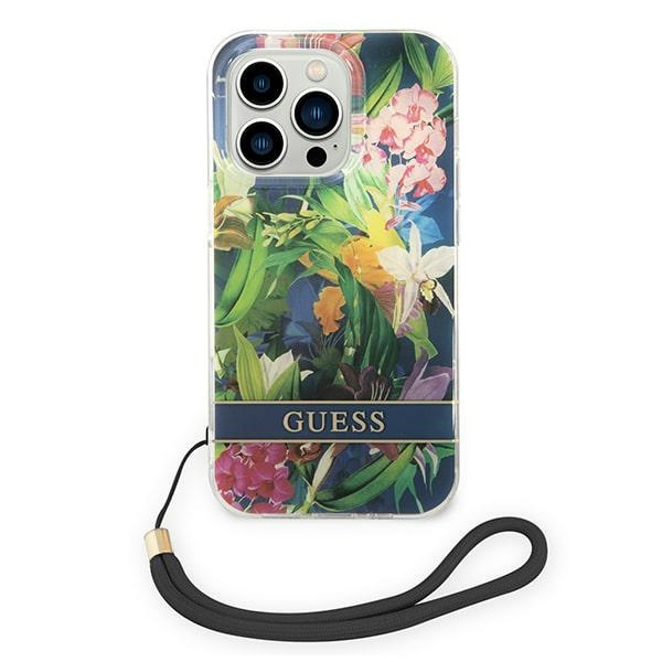 Case GUESS Apple iPhone 14 Pro Max Flower Strap Blue Hardcase