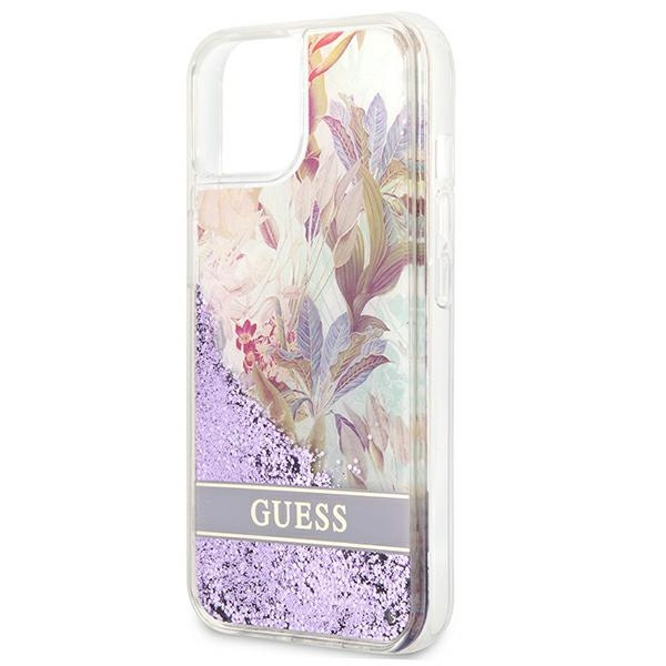 Case GUESS Apple iPhone 13 Mini Flower Liquid Glitter Purple Hardcase