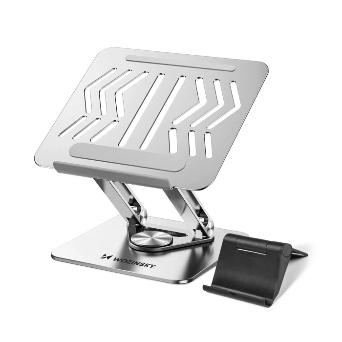 Wozinsky WRS-CPY84SS Aluminium-Laptopständer + Gratis! Smartphone-Ständer – Silber