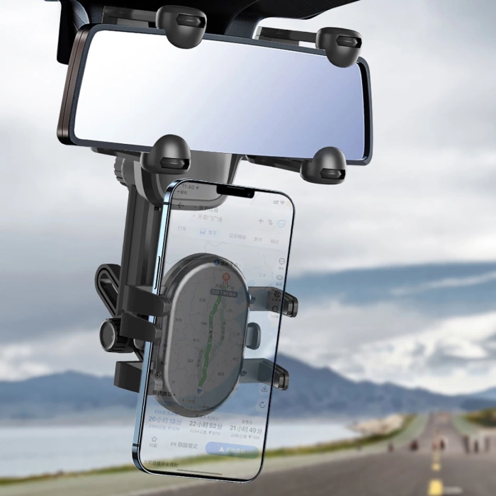 Car phone holder for the rearview mirror - black