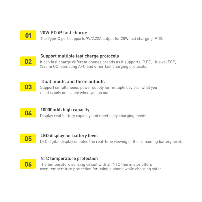 Baseus Bipow Fast Charging Power Bank 10000mAh 20W bílá (Overseas Edition) + USB-A - Micro USB kabel 0,25m bílý (PPBD050502)