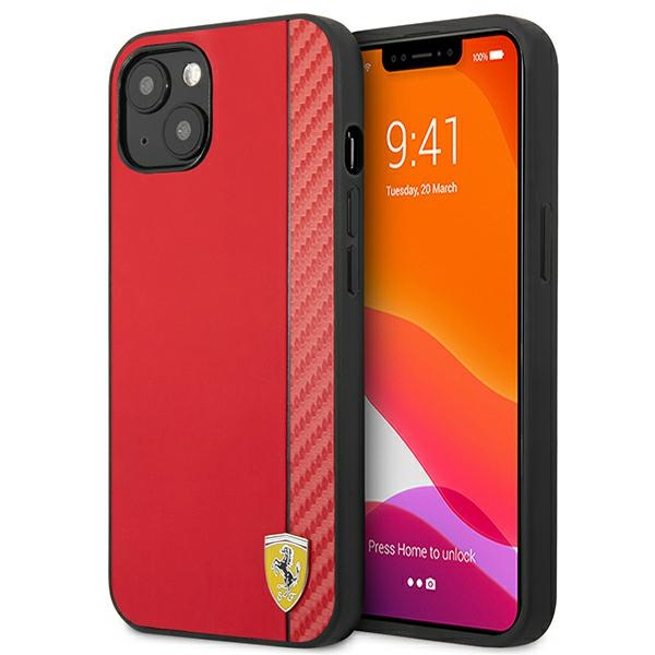 Hülle FERRARI Apple iPhone 13 Mini On Track Carbon Stripe Red Hardcase