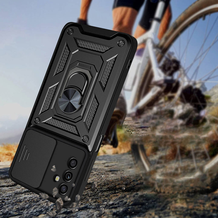 Obal Hybrid Armor Camshield obal Samsung Galaxy A13 5G pancéřové pouzdro s krytem fotoaparátu černé Case