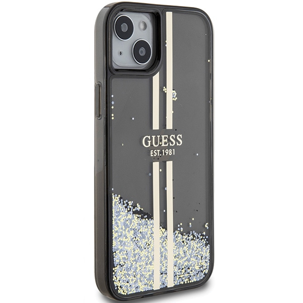 Etui Guess GUHCP15SLFCSEGK iPhone 15 / 14 / 13 6.1" czarny/black hardcase Liquid Glitter Gold Stripes Case
