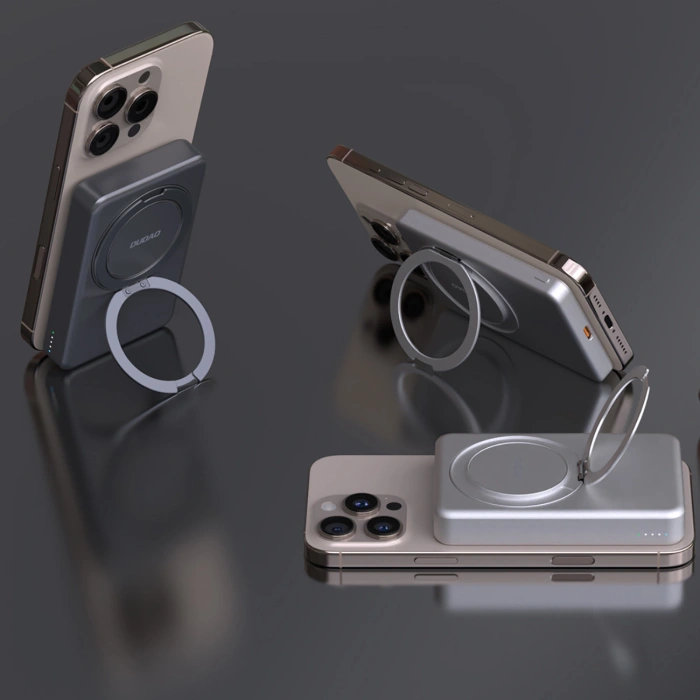 Powerbank Dudao K28 10000mAh PD 22.5W z MagSafe z metalową obudową i pierścieniem-podstawką - srebrny