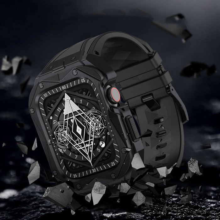 Kingxbar CYF140 2in1 Armband für Apple Watch Ultra, SE, 8, 7, 6, 5, 4, 3, 2, 1 (49, 45, 44, 42 mm) mit integriertem Edelstahl-Rüstungsgehäuse Silber