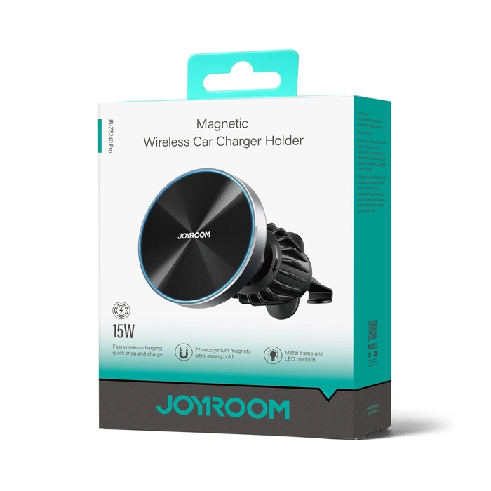 Supporto magnetico per auto Joyroom Caricatore wireless 15W per presa d&#39;aria nero (JR-ZS240)