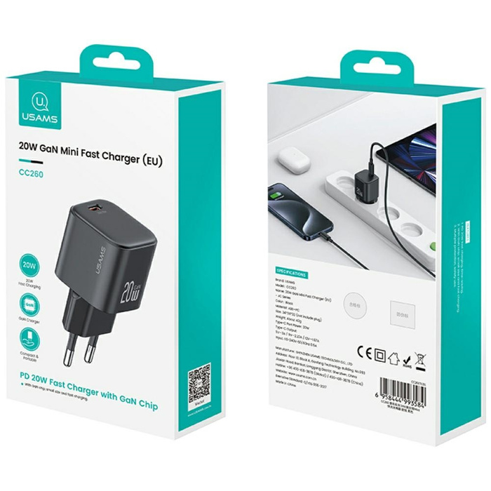 Ładowarka sieciowa USAMS JO Series CC260 20W USB-C + kabel USB-C/Lightning 1m biały