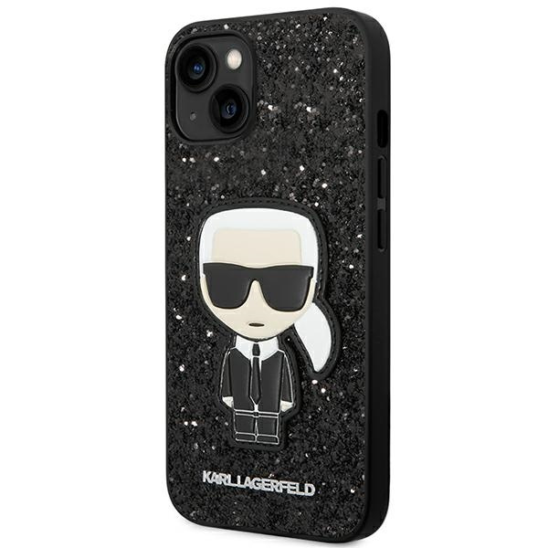 Hülle KARL LAGERFELD Apple iPhone 14 Plus Glitter Flocken Ikonik Schwarz Hartcase