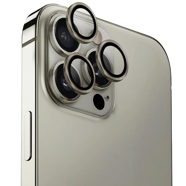 Szkło Hartowane UNIQ Optix Aluminium Camera Lens Protector iPhone 16 Pro 6.3" / 16 Pro Max 6.9" titanium grey szkło na obiektyw aparatu z aplikatorem