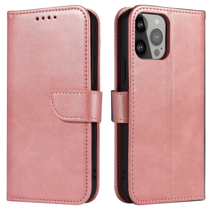 Magnet Case elegante cover flip cover con funzione stand per iPhone 14 Pro rosa