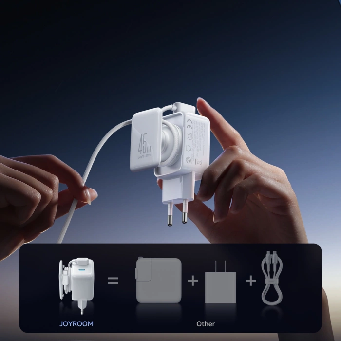 Joyroom JR-TCL05 45W GaN-Wandladegerät mit Kabel-Organizer - Weiß
