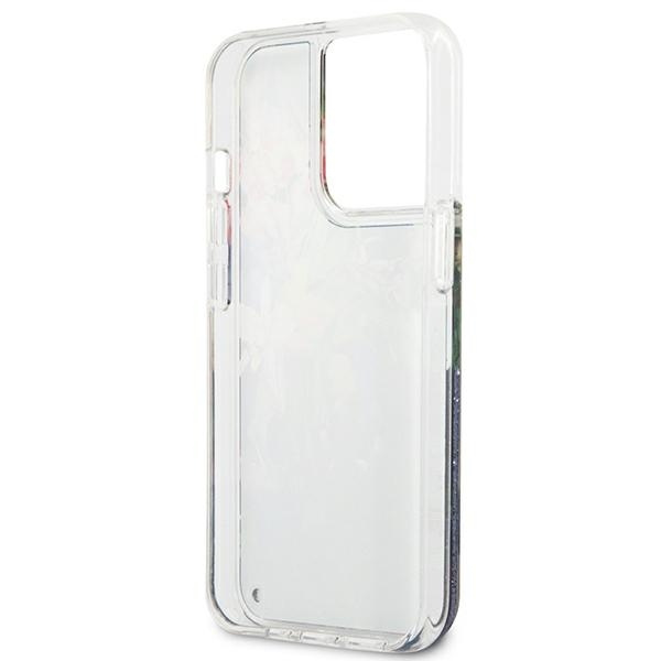 Hülle GUESS Apple iPhone 13 13 Pro Flower Liquid Glitter Blau Hartcase