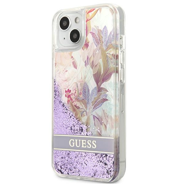 Hülle GUESS Apple iPhone 13 Mini Flower Liquid Glitter Lila Hartcase