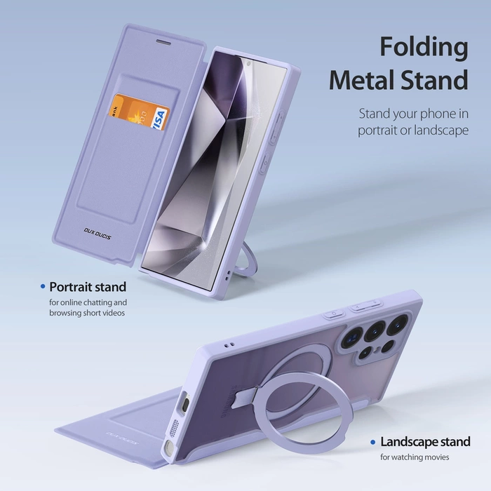 Custodia Dux Ducis Skin X Pro con patta e anello magnetico per Samsung S24 Ultra - viola