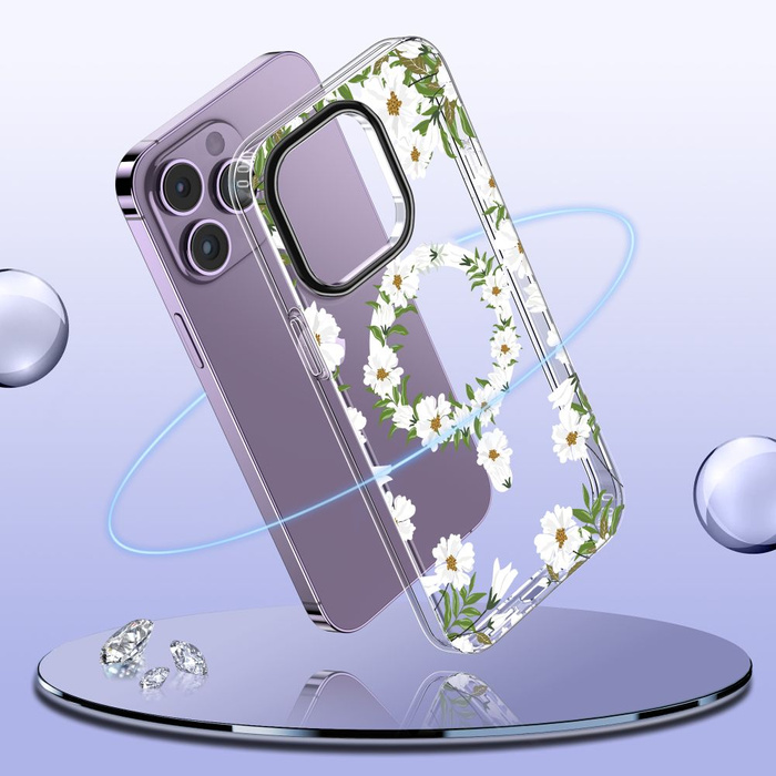 Coque Tech-protect Magmood MagSafe iPhone 15 Pro Max White Daisy Case