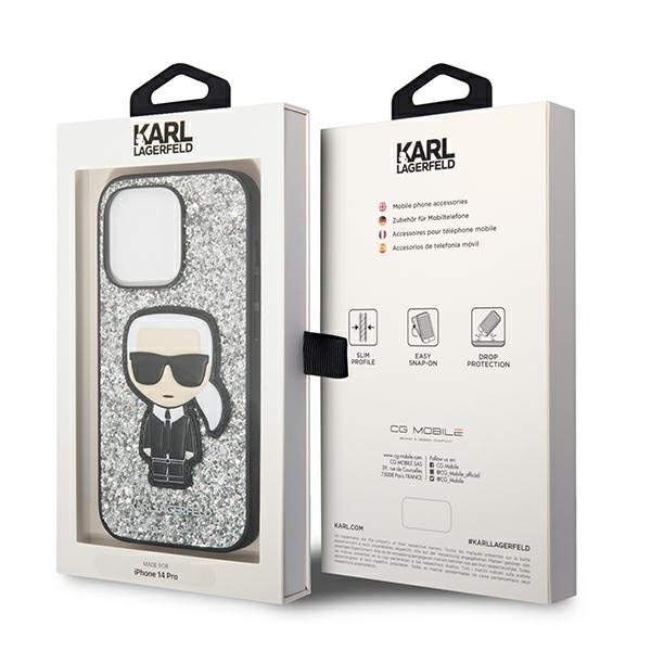 Case KARL LAGERFELD Apple iPhone 14 Pro Max Glitter Flakes Iconic Silver Hardcase