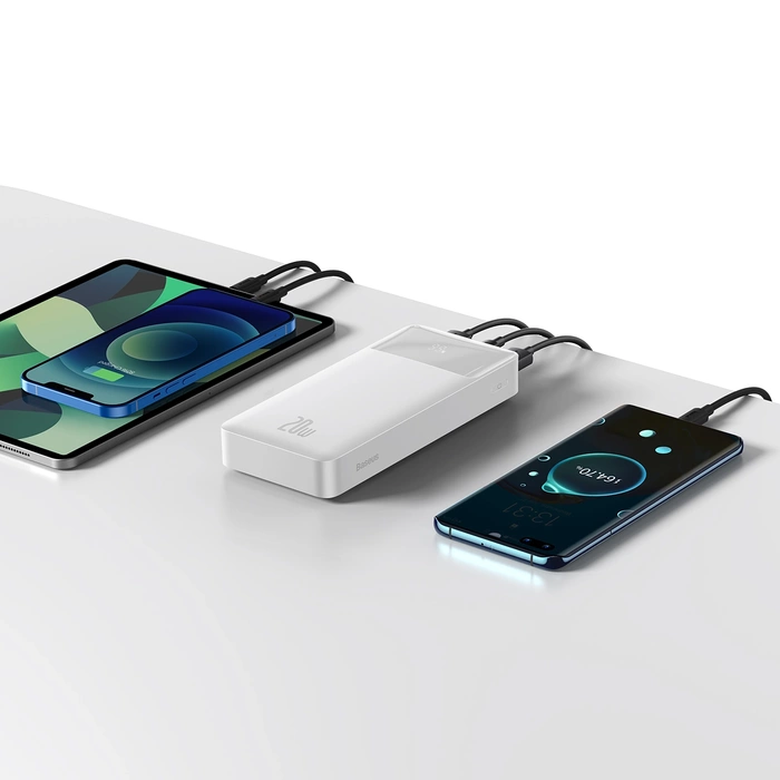 Baseus Bipow powerbanka s rychlým nabíjením 20000mAh 20W bílá (Overseas Edition) + kabel USB-A - Micro USB 0,25m bílá (PPBD050302)