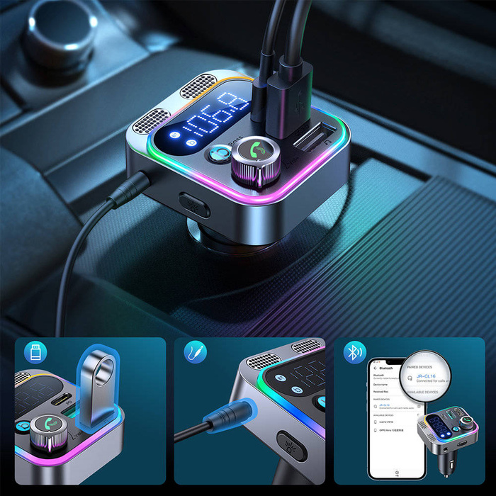 Joyroom FM vysílač / nabíječka auto 48W PPS/PD/QC3.0 černý (JR-CL16)