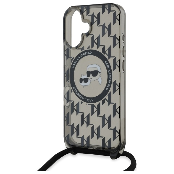 Etui Karl Lagerfeld iPhone 16 6.1" czarny/black hardcase IML Crossbody Monogram Karl & Choupette Head MagSafe