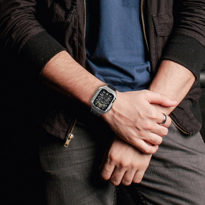 [APRÈS RETOUR] Kingxbar CYF136 Boîtier Robuste 2en1 pour Apple Watch SE, 6, 5, 4 (44 mm) Acier Inoxydable avec Bracelet Argent