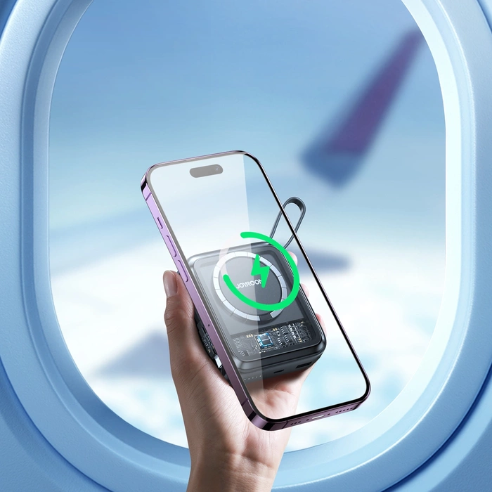 Power bank a induzione Joyroom 10000mAh Icy Series 22.5W con cavo Lightning integrato nero (JR-L007)