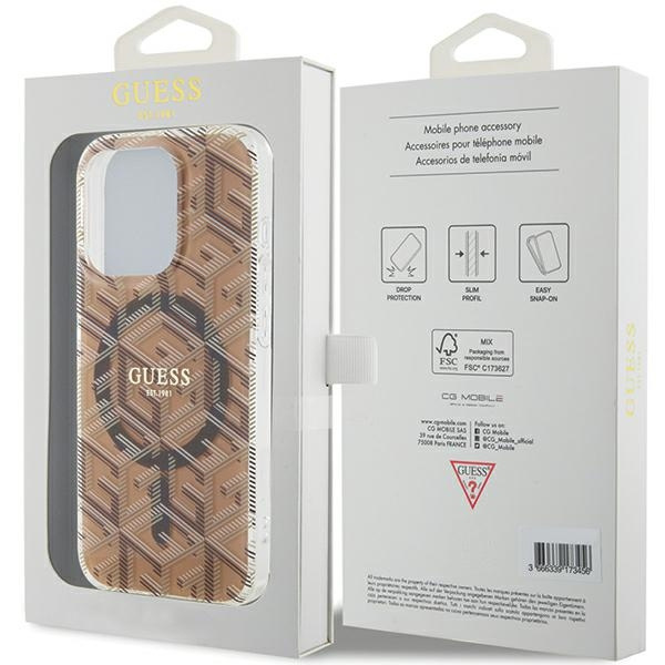Etui Guess GUHMP15LHGCUSTGW iPhone 15 Pro 6.1" brązowy/brown hardcase IML GCube MagSafe Case