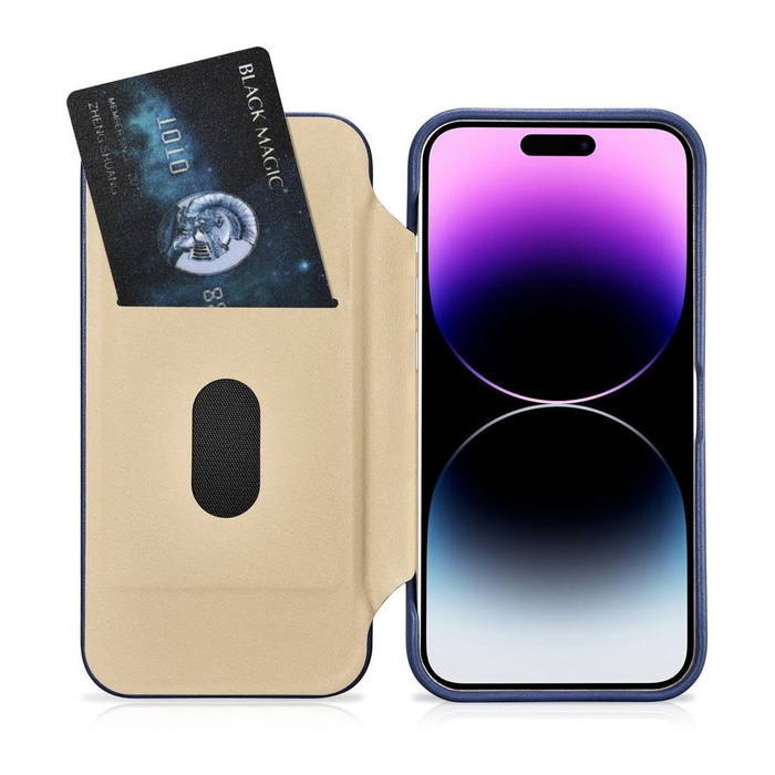 iCarer CE Custodia Folio in Pelle Premium per iPhone 14 Pro Max Flip Magnetic MagSafe Blu (WMI14220716-BU)