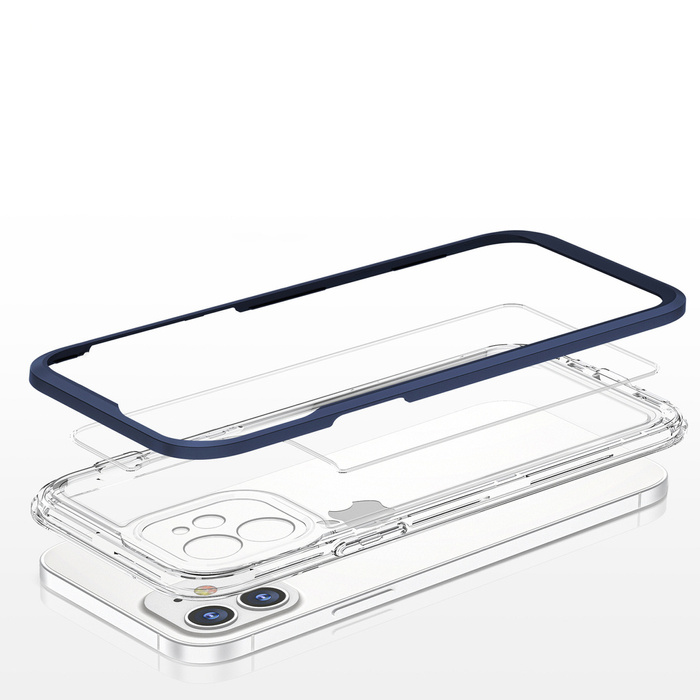 Clear 3in1 coque pour iPhone 12 gel cover avec cadre bleu