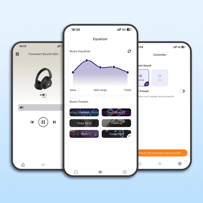 Tronsmart SOUNFII Q20S Hybrid ANC Kabellose Kopfhörer mit aktiver Geräuschunterdrückung - Schwarz