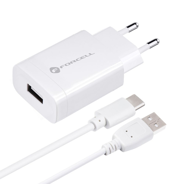 Ładowarka sieciowa do telefonu Forcell F-Energy USB A QC3.0 2,4A 18W + kabel USB A do USB C TFK-TC-1099 biała