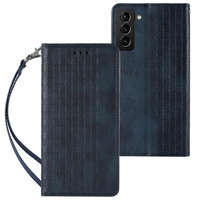 Magnet Strap Case Case pro Samsung Galaxy S22 Ultra Pouch Wallet + Mini Lanyard Pendant Blue