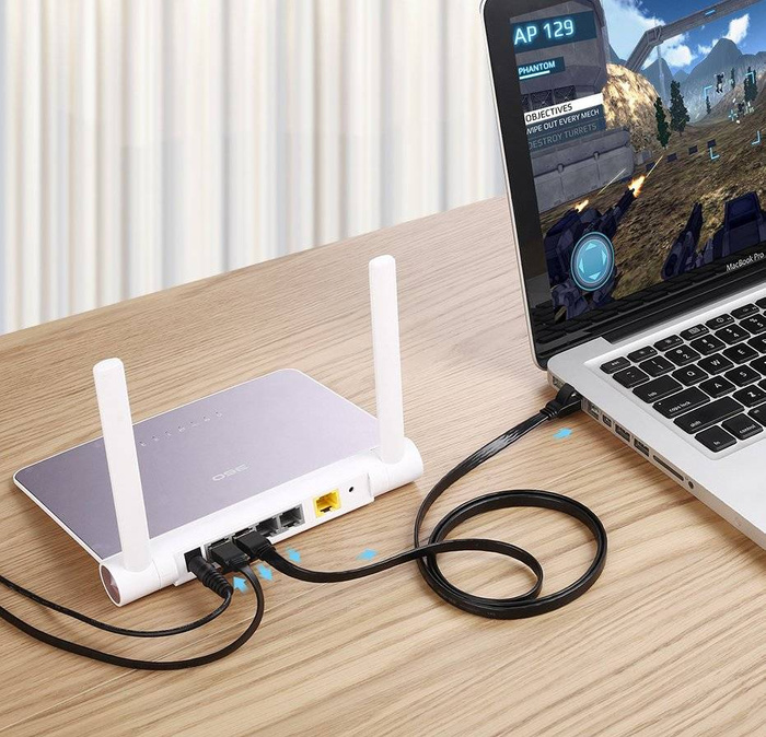 Ugreen plochý kabel Internet Síťový kabel Ethernet Patchcord RJ45 Cat 7 STP LAN 10 Gb/s 3 m černý (NW106 11262)