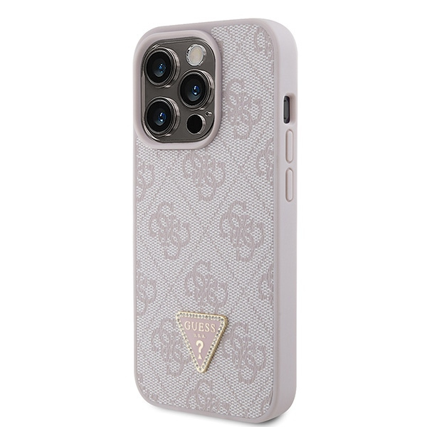 Case Guess GUHCP15LP4TDPP iPhone 15 Pro 6.1" pink/pink hardcase Leather 4G Triangle Strass Case