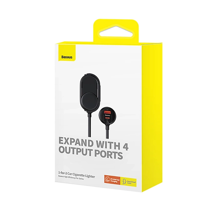 Baseus High Efficiency Pro 2x Zigarettenanzünder-Adapter mit USB-A USB-C 30W Ladegerät – Schwarz