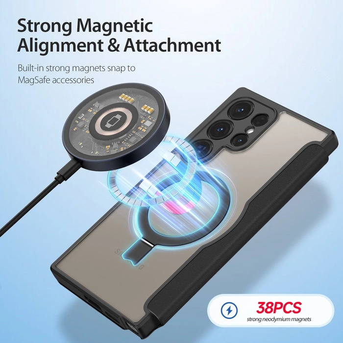 Custodia Dux Ducis Skin X Pro con patta e anello magnetico per Samsung S24 Ultra - nera
