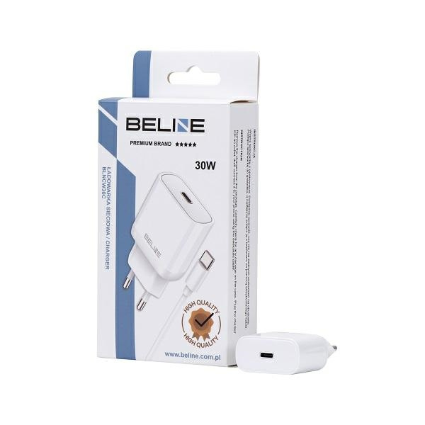 Beline Ład. siec. 1x USB-C 30W + kabelUSB-C biała /white PD 3.0  BLNCW30C GaN