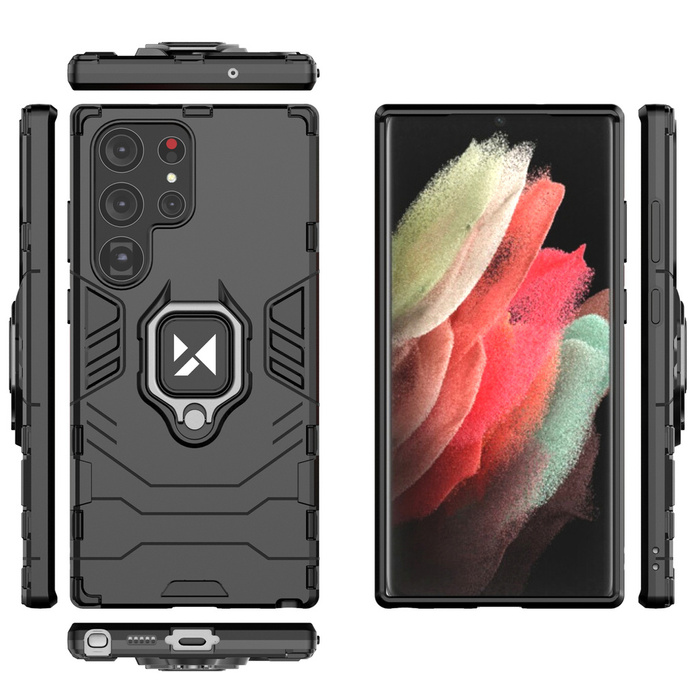 Wozinsky Ring Armor case for Samsung Galaxy S23 Ultra armored cover magnetic holder ring black