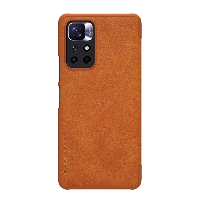 Nillkin Qin Case etui do Xiaomi Redmi Note 11T 5G / Note 11S 5G / Note 11 5G (China) / Poco M4 Pro 5G osłona na aparat kabura pokrowiec obudowa z klapką brązowy