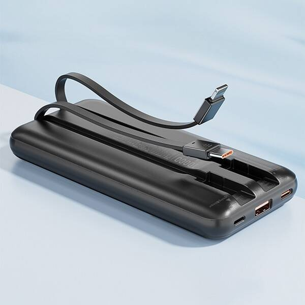 AWEI PowerBank z wbudowanym kablem        Lightning/USB-C P77K 10000mAh czarny/black 22.5W