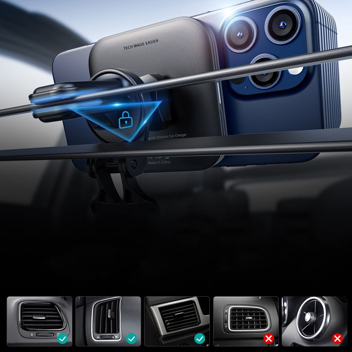 ESR HALOLOCK MagNETIC MagSafe VENT AUTOHALTERUNG DRAHTLOSES LADEGERÄT QI2 15W SCHWARZ