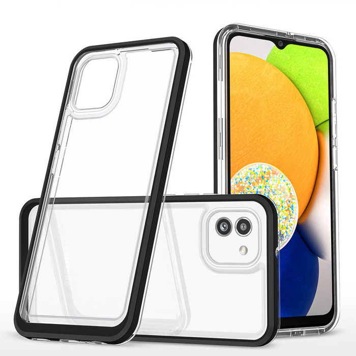 Průhledný kryt 3v1 obal Samsung Galaxy A03 silikonový s rámečkem černý