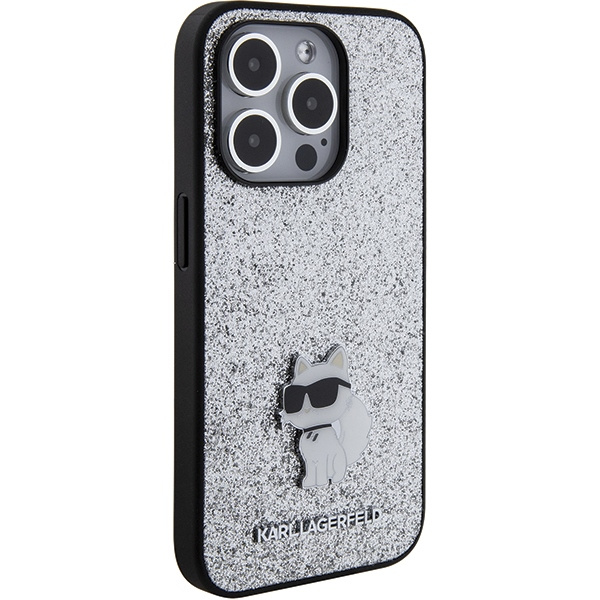 Karl Lagerfeld KLHCP15LGCNPSG iPhone 15 Pro 6.1" silver/silver hardcase Fixed Glitter Choupette Logo Metal Pin