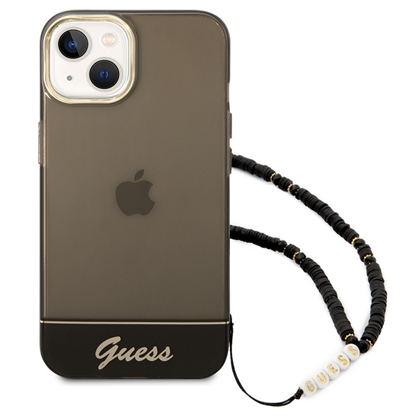 Hülle GUESS Apple iPhone 14 Transluzentes Perlenarmband Schwarz Hartcase