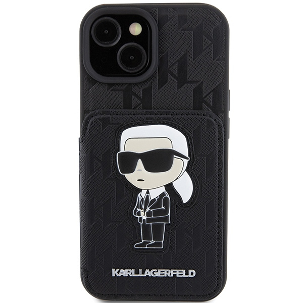Karl Lagerfeld KLHCP15SSAKKNSCK iPhone 15 6,1" nero/nerocase Saffiano Cardslots and Stand Monogram Ikonik Patch