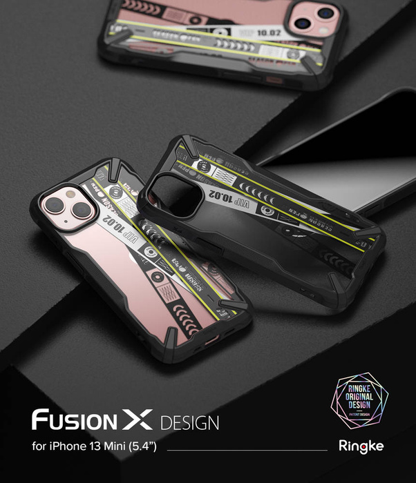 Custodia durevole per PC Ringke Fusion X Design con paraurti in TPU per iPhone 13 mini nero (banda per biglietti) (FXD540E43)
